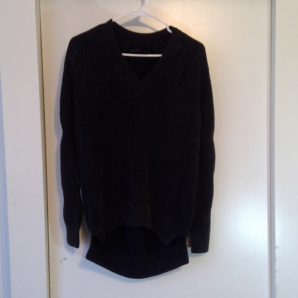 All Saints Black V-Neck Sweater Soft Knit